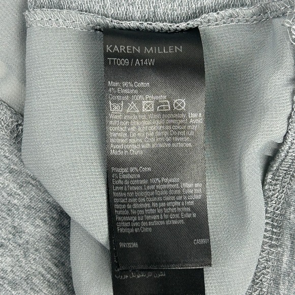 Karen Millen T-Shirt 16 Grey Long Sleeve Sheer Back Scoop Neck Stretch Geometric - Picture 11 of 11